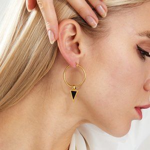 3/$35 Gold Plated Dangle Drop Hoop Earrings Triangle Charm Stainless Steel